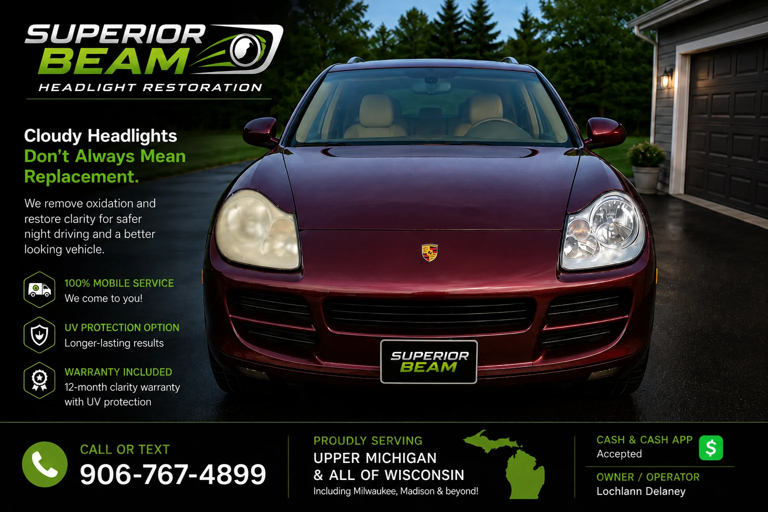 Superior Beam Porsche Cayenne headlight restoration example
